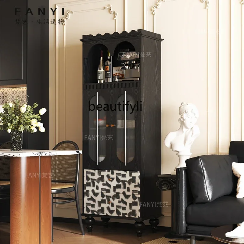 

l Solid wood wine cabinet living room TV side decorative vertical cabinet household dining side cabinet custom locker