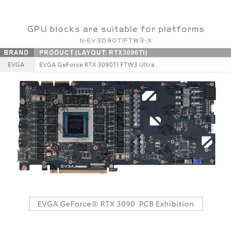 Bykski N-EV3090TIFTW3-X GPU Water Block Use for EVGA RTX3090TI FTW3 ULTRA  Video Card / Full Cover Acrylic Copper Radiator Block