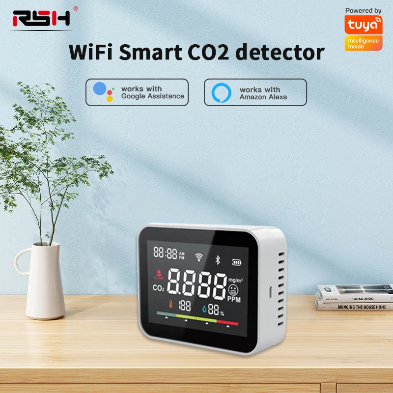 RSH Tuya Wifi Smart CO2 Detector Smart Accurate Real-time Indoor Air Ventilation Corona Safety CO2 Smoke Alarm