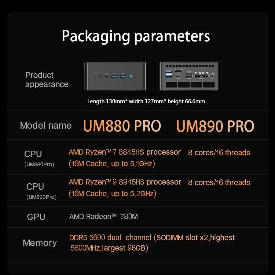 MINISFORUM UM880PRO (AMD Ryzen 7 PRO 8845HS، ذاكرة الوصول العشوائي 32 جيجابايت، SSD 1000 جيجابايت، AMD Radeon 780M، Windows 11 Home)