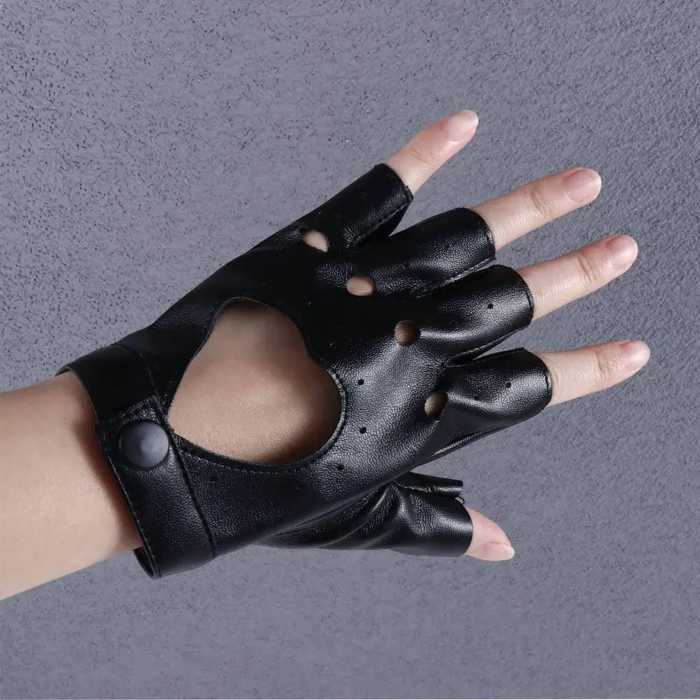 Gants demi-doigt en cuir PU creux pour filles, mitaines d'anime coréen, noir et blanc, gants Lolita JK pour femmes, fête de performance