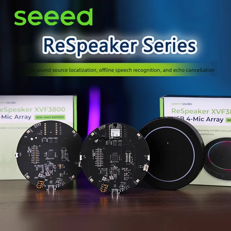 

Микрофонная матрица серии Seeed ReSpeaker V3.0/USB Микрофонная матрица XVF3000 с искусственным интеллектом XMOS XVF3800 ESP32S3 Дополнительно, 4-микрофонная матрица для четкого голоса