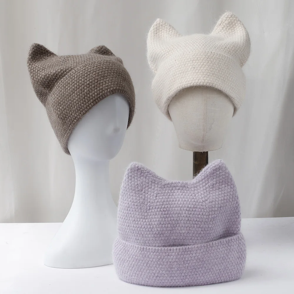 

2024 newSolid Color Ear Embroidered Letters Keep Warm Elasticity Knitted Hat Autumn Winter Crimping Beanie Skull Cap