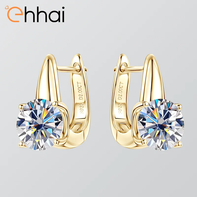 

Ehhai D VVS1 2CT круглые серьги-кольца с муассанитом для женщин, стерлинговое серебро 925 пробы, ювелирные изделия, подарки с сертификатом GRA Pendientes