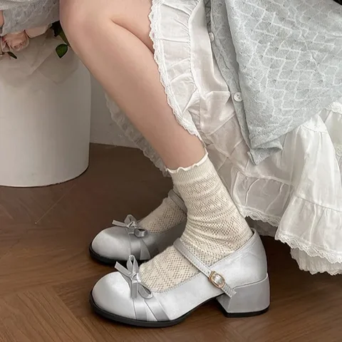Женские туфли Мэри Джейн на толстом каблуке с узлом-бабочкой, модные весенне-осенние женские повседневные модельные туфли на мелкой пряжке