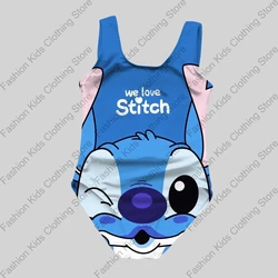 MINISO New Girls Summer Casual One-Piece Swimsuit Fashion Cartoon Cute Stitch 3d Printed Women Swimwear Sleeveless Swim Clothing