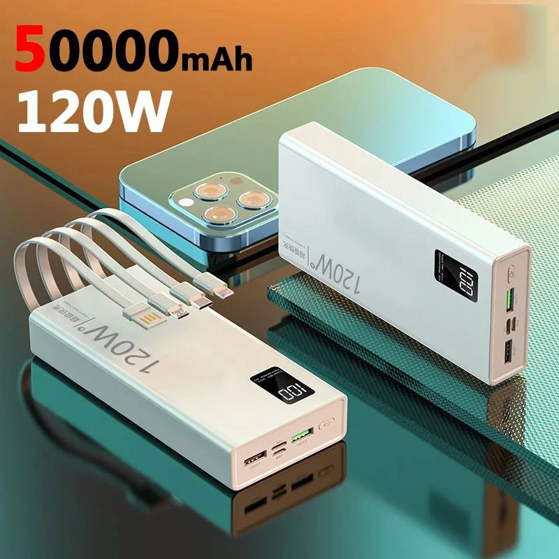 

120W 50000mAh High Capacity Power Bank 4 in 1 Fast Charging Powerbank Portable Battery Charger For iPhone Samsung Huawei Xiaomi