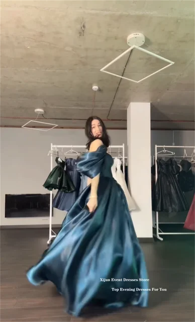 Xijun Modern Turquoise Evening Dresses Off The Shoulder A-Line Formal Prom Dresses Shiny Long Birthday Party Gowns Customized 5