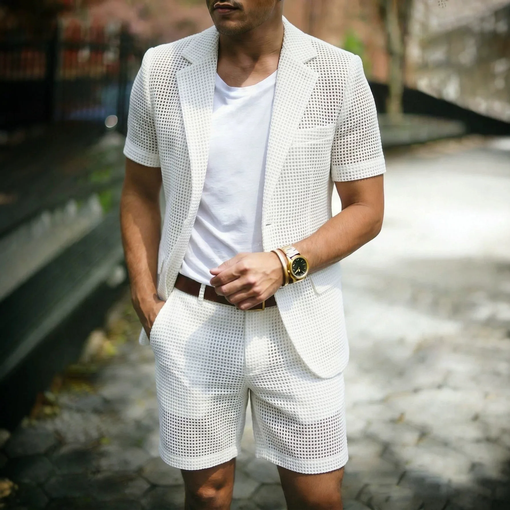 Men's Summer Mesh Suit Set Sho - Men Formal Wear Without Suit review and price