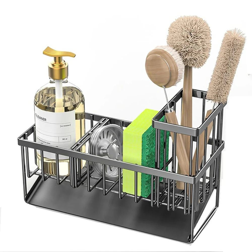 Storage Rack with Sink in Kitchen with Detachable Brush Holder & Partition Countertop Kitchen Storage Rack