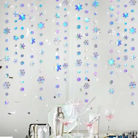 4/8/12/16M Iridescent Snowflake Garlands Paper Snowflakes Hanging Frozen Birthday Party Supplies Wedding Winter Wonderland Decor