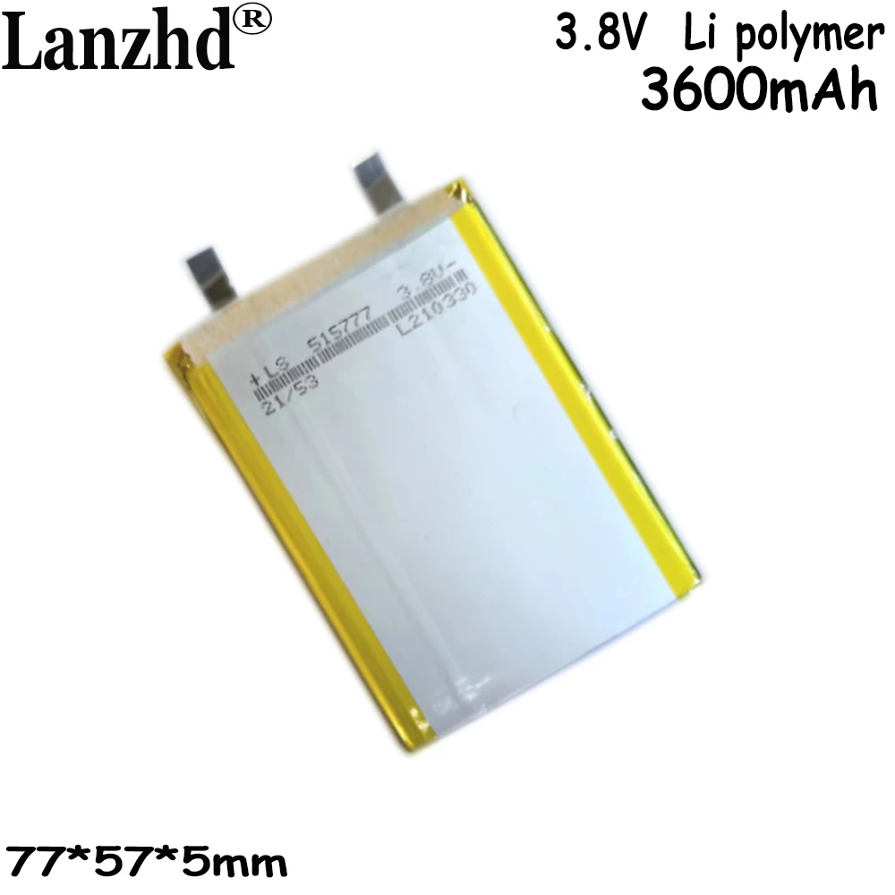 แบตเตอรี่ลิเธียมโพลิเมอร์ Li เซลล์ไฟฟ้าแรงสูง 3.8V สําหรับโทรศัพท์มือถือแกนชาร์จเร็วไฟฟ้าในตัว 515777   3600mAh