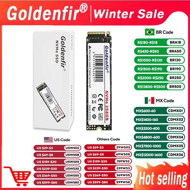 M2 SSD NVMe 256GB Goldenfir M.2 PCIe 128GB 120GB 512GB 1T Solid State Disk 2280 Internal Hard Drive for Laptop Desktop TLC/QLC