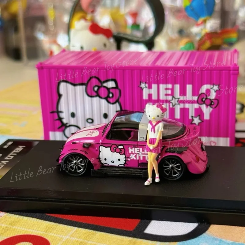 Hello Kitty Car Model Toy Anime Figure Sanrio Beetle Kt Cat Pink Sedan Car 1: 64 Simulation Alloy Car Model Set Ornaments Gift