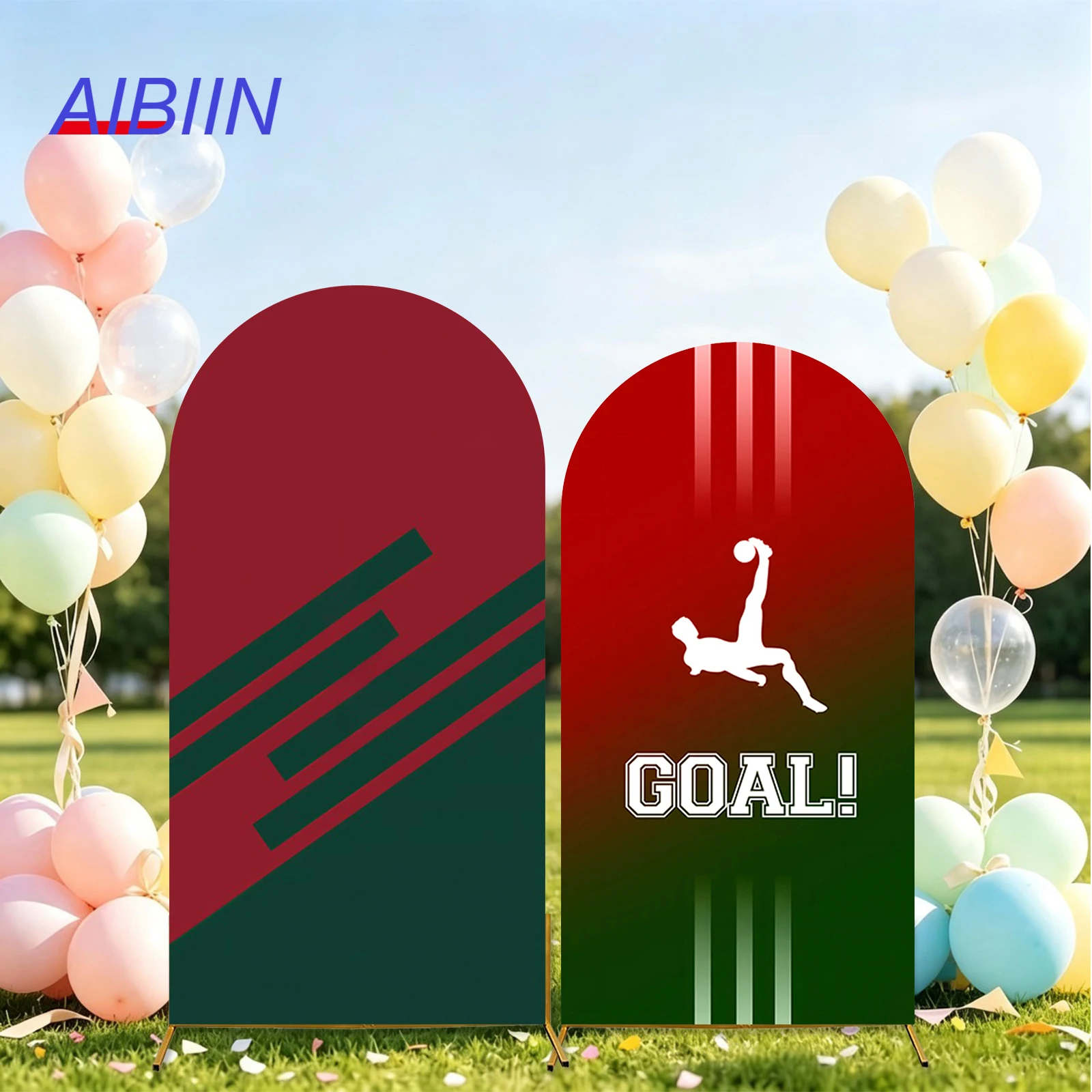 Personalisierter Fußball-Geburtstagsbogen-Hintergrundbezug Dunkelrot Grün Tor-Moment Portugal Fußball 7-Jährige Party-Dekoration