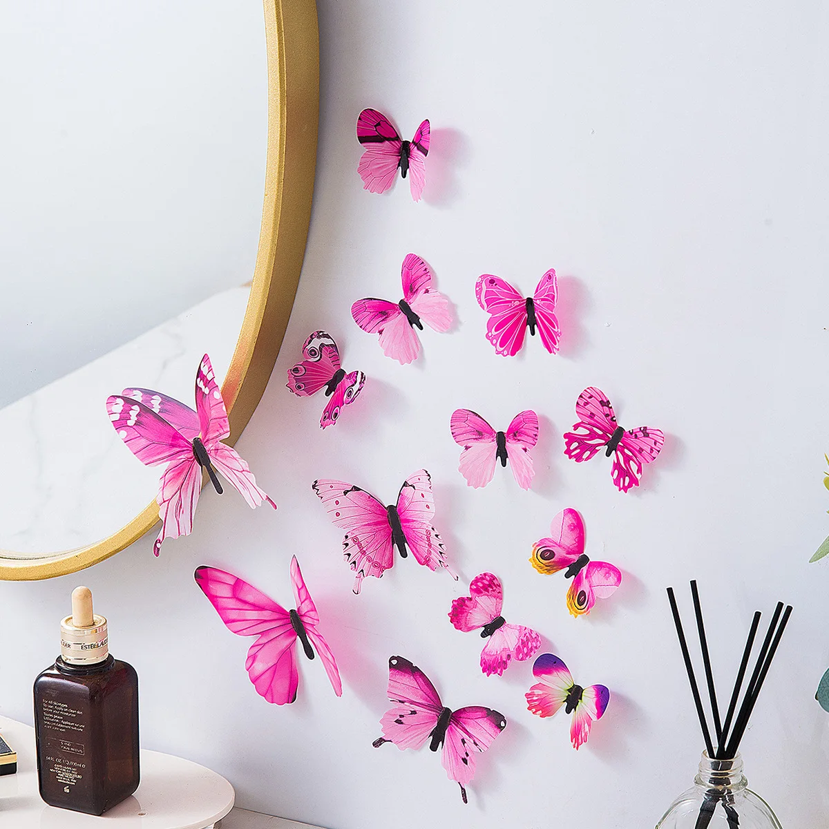 Three-dimensional butterfly wall stickers transparent realistic decorative butterfly simulation 3D color 12 sets