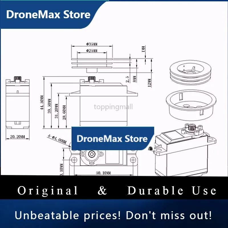 DroMaKINGMAX SW22HV 68g 22kg.cm Digital Metal Gears Sail Winch Servo 1-7T Programmable Dual Ball Bearings Waterproof For RC Boat