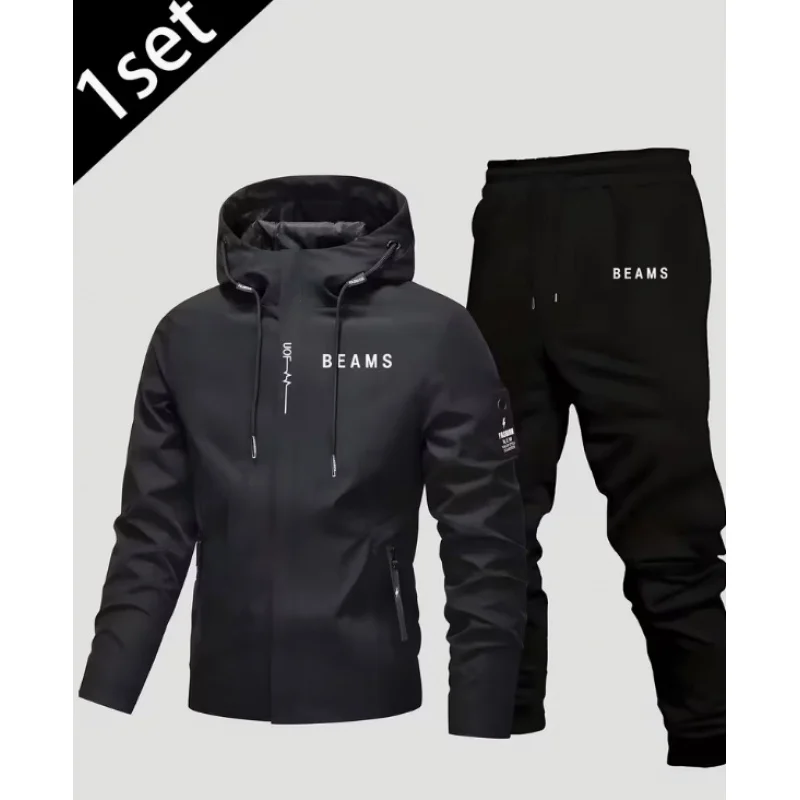 New men's jacket + pants set, versatile two-piece jacket for office, outdoor leisure, and fashion sports in autumn and winter