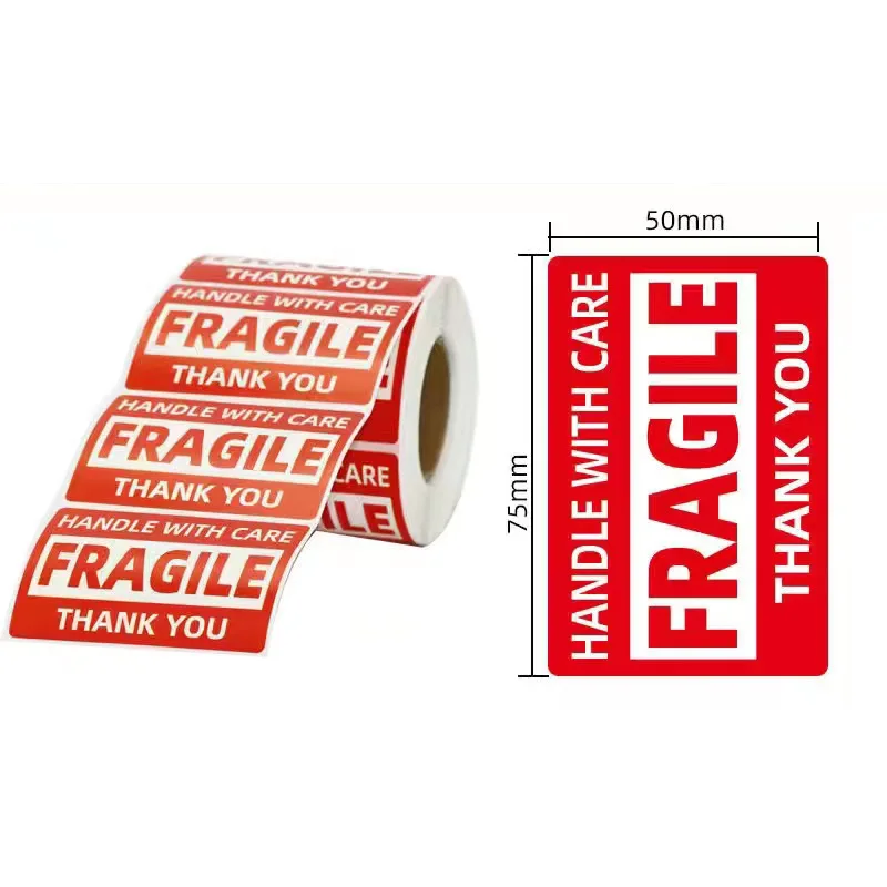 100 Stück zerbrechliche Aufkleber „The Goods Please Handle With Care“-Warnetiketten, Heimwerkerbedarf, 76 x 25 m, 75 x 50 mm, 90 x 50 mm, 130 x 70 mm – Detail 6