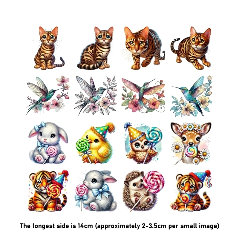 14CM 만화 귀여운 동물 세트 장난감 인형 옷에 대 한 열 전송 스티커에 철 Pinted 비닐 열 빨 티셔츠 데 카