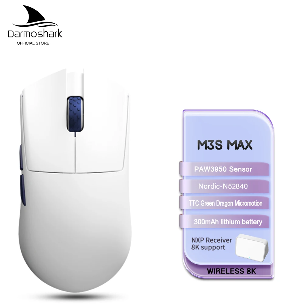 

Darmoshark Gaming Mouse M3S Max PAW3950 8K Wireless Bluetooth Tri Mode Mice N52840 30000DPI 7 Keys Game Macro Mouse Lightweight