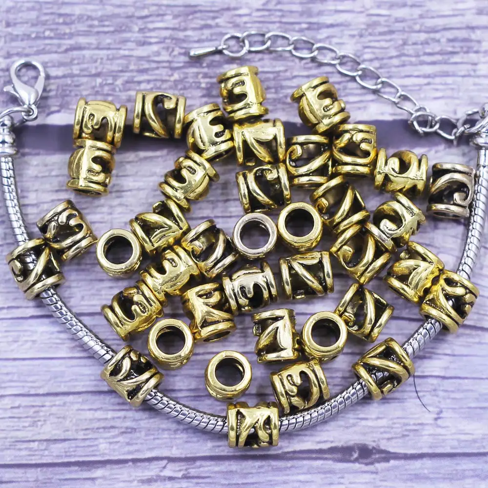 Antique Gold Tone Flower Hollow Spacer European Beads Perles Perlas Fit Snake Chain Bracelets Charms DIY 8x7mm