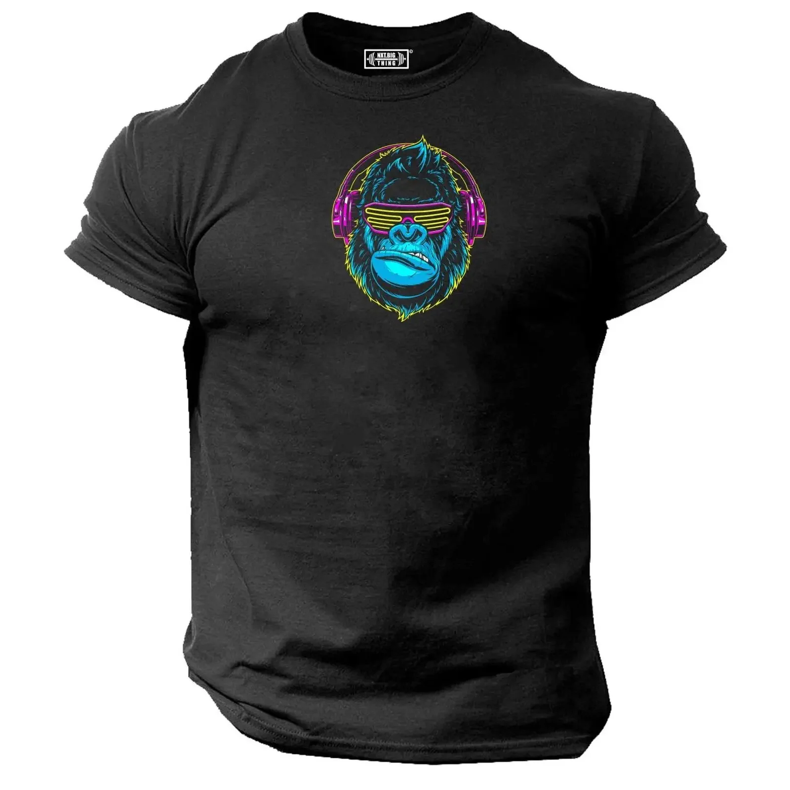 Gorilla Headphones T Shirt Gym Clothing Bodybuilding Training Workout Boxing Top vintage Washed Stretched Breathable homme