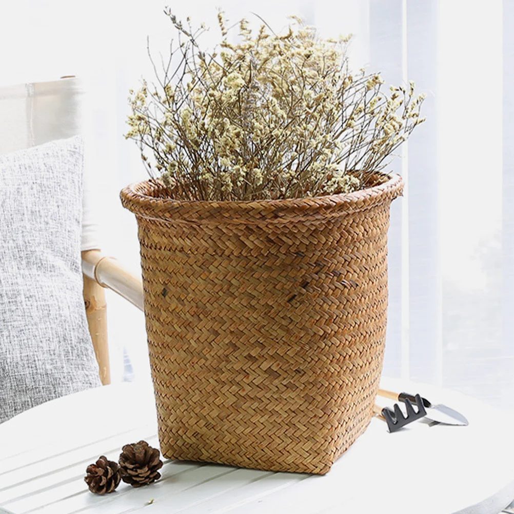 

Straw Woven Storage Basket Desktop Organizer Eco-Friendly Natural Decorative Basket Home Office Countertop Size M