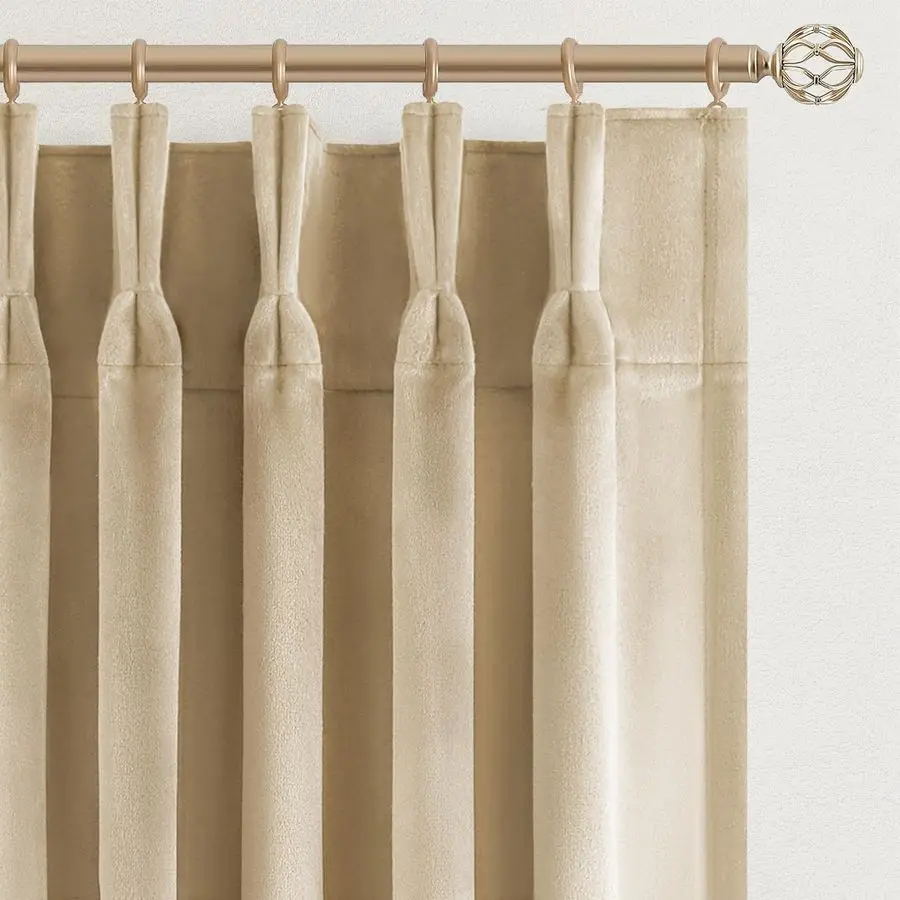 

Velvet Pinch Pleated Curtains 84 Inches Long for Bedroom Living Room Neutural Elegant Soft Velvet Modern Boho Blackout Thermal C