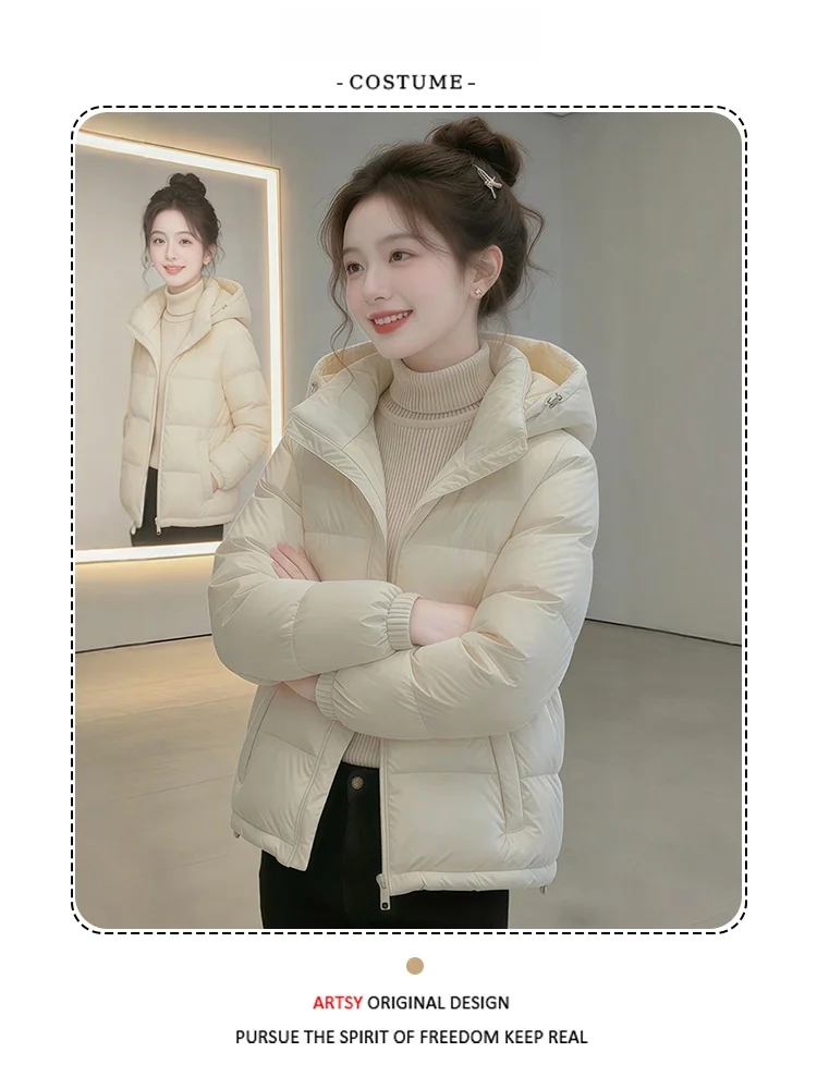 

Women's down Cotton Jaet Loose Fit Hooded Thi Warm Small Cotton Coat Outerwear Korean Sle Commute Polyester Fiber