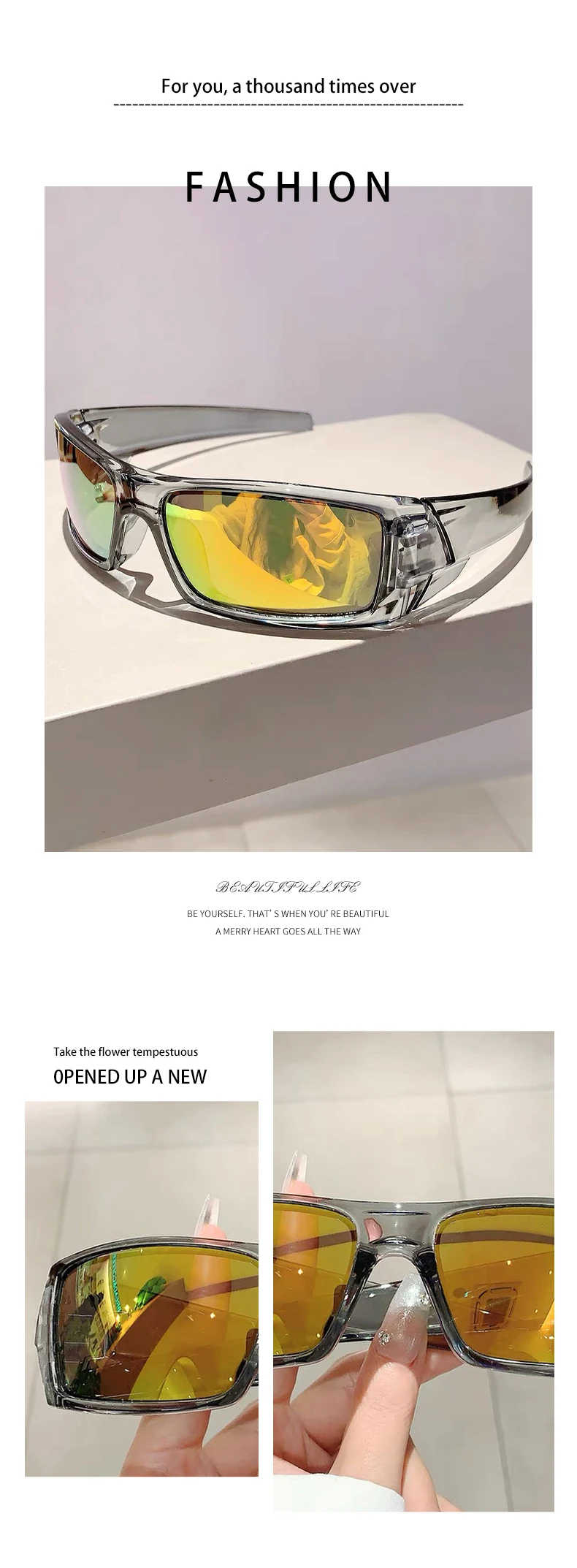 Outdoor Radfahren Winddichte Brille UV400 Schutz Sport Sonnenbrille Männer Frauen Trendy Retro Rechteckige Wrap Around Goggle – Detail 2