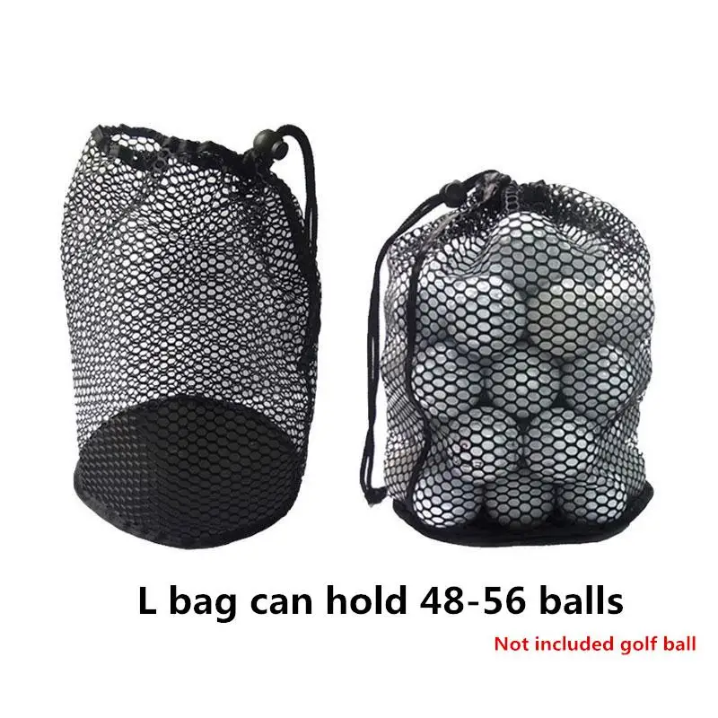 Sports Mesh Net Bag Black Nylon Golf Bags Golf Tennis 16/32/56 Ball Carrying Drawstring Pouch Storage Bag