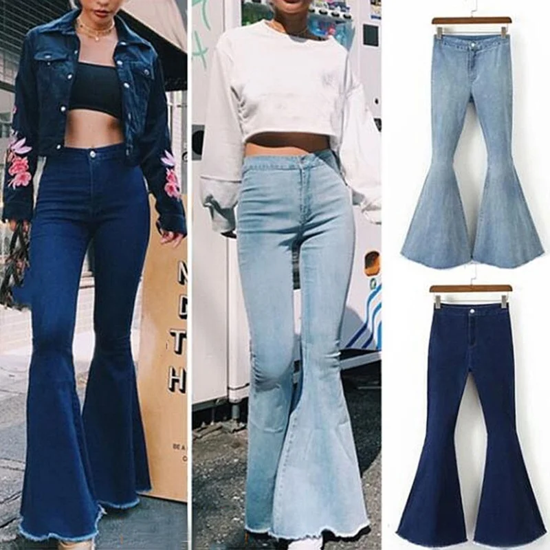 Female High Waist Sports Leggings Fashion Trousers Fashion Women Solid Color Sexy High Waist Slim Bell-bottoms Denim Pants Pop