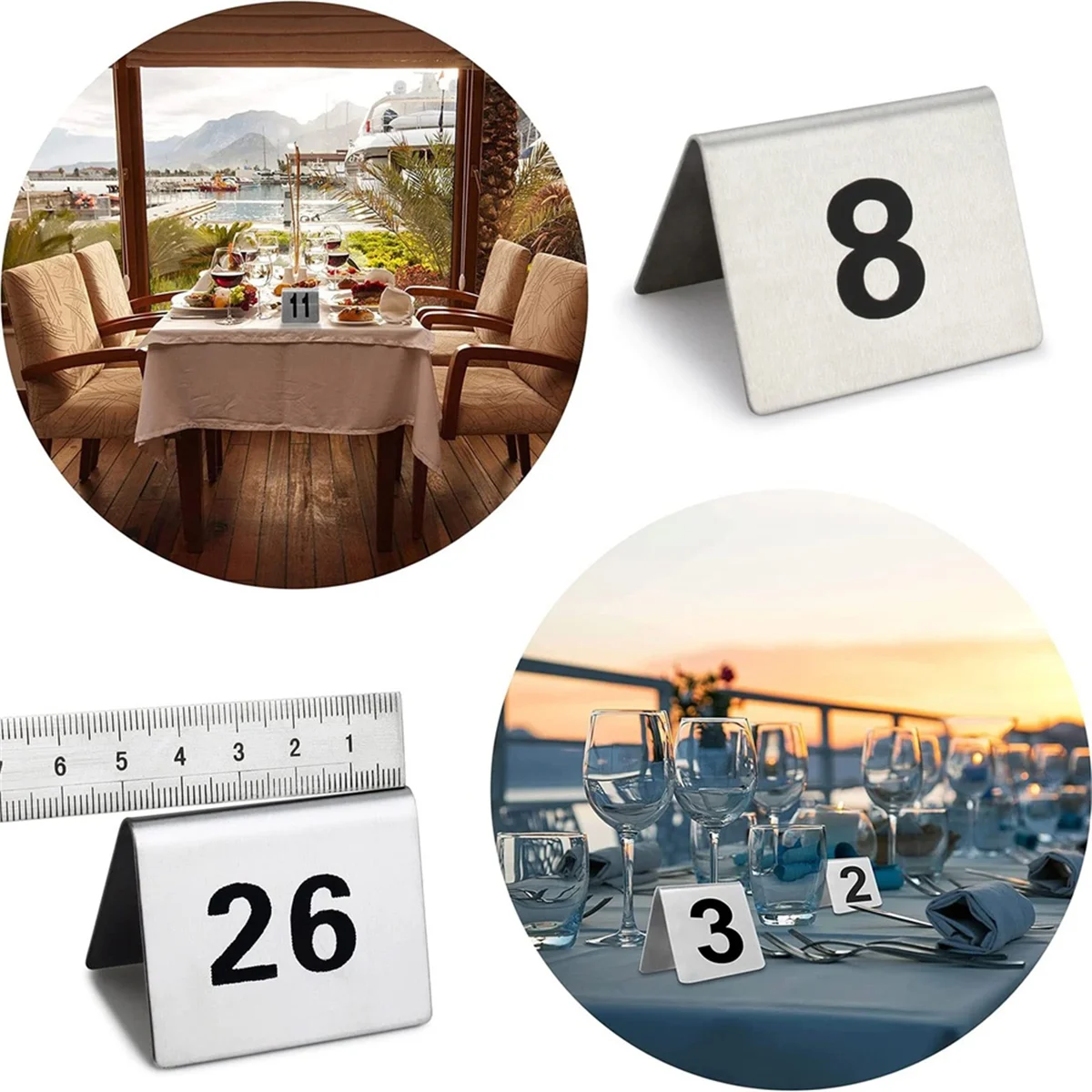 New 50PCS Restaurant Bar Place Table Marker Tabletop Number Sign Stackable Table Number Cards Double-Side Black Number