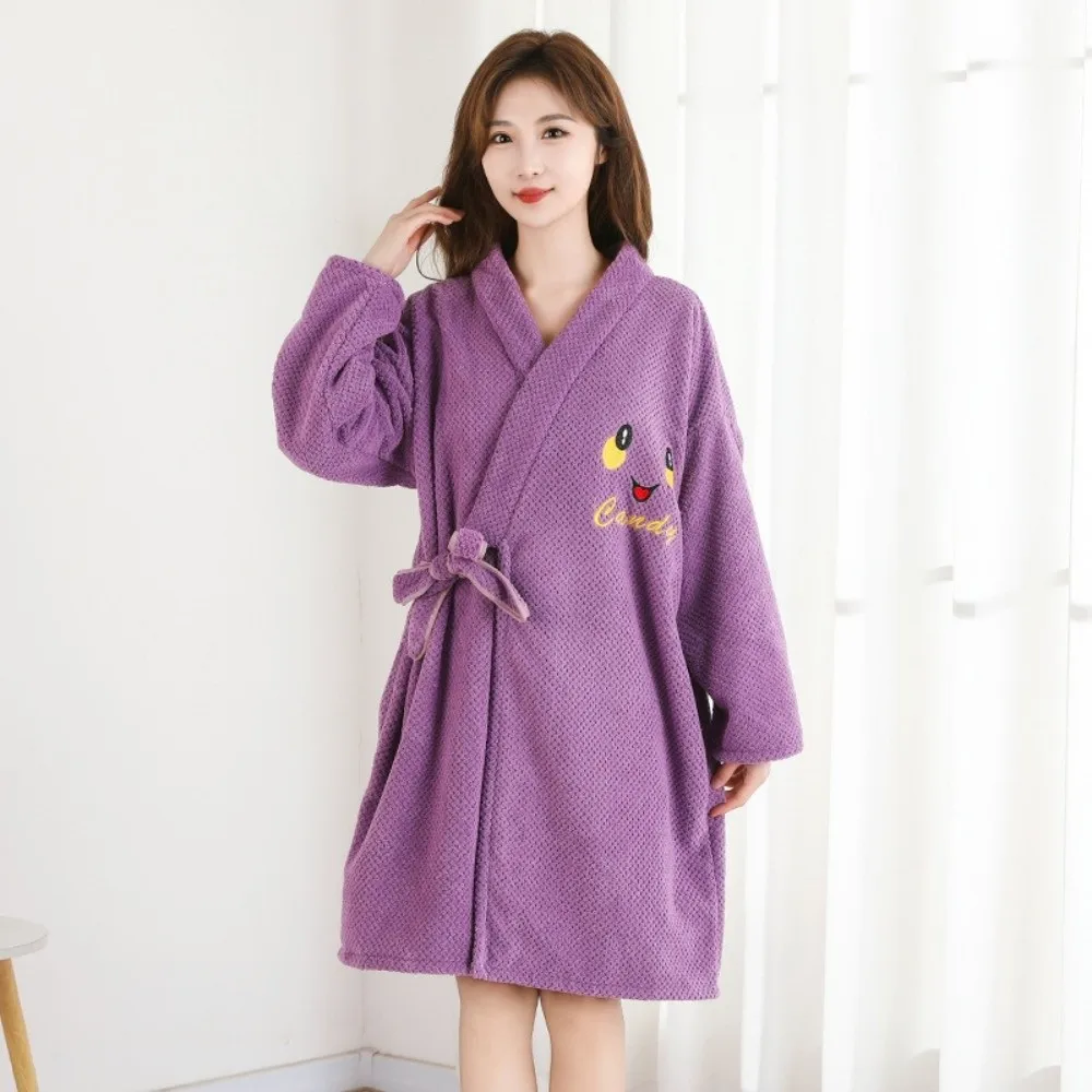 

New Coral Velvet Bathrobe Skirt Thickened Water Absorbent Shower Robe Soft Comfortable Kimono Robe