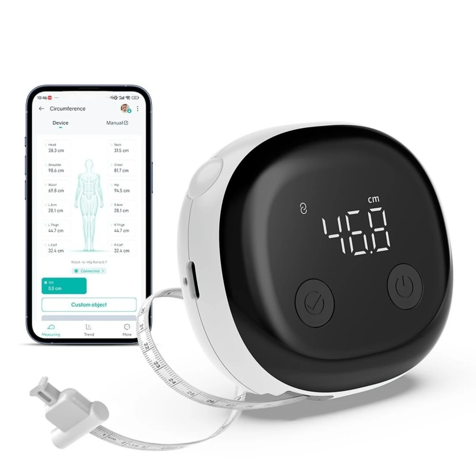 Smart Bluetooth Body Tape Measure Auto Retract Digital Caliper Tracks Waist Hip Chest With Phone App Sync Tool