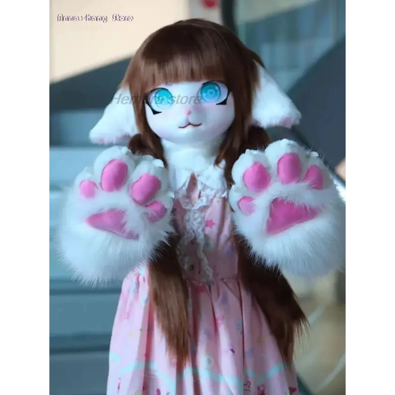 ليلي 123Fursuit Kigurumi فروي تأثيري دمية الأرنب القط ازياء الحيوان رؤساء يمكن ارتداؤها كيغ سماعات قفازات الذيل