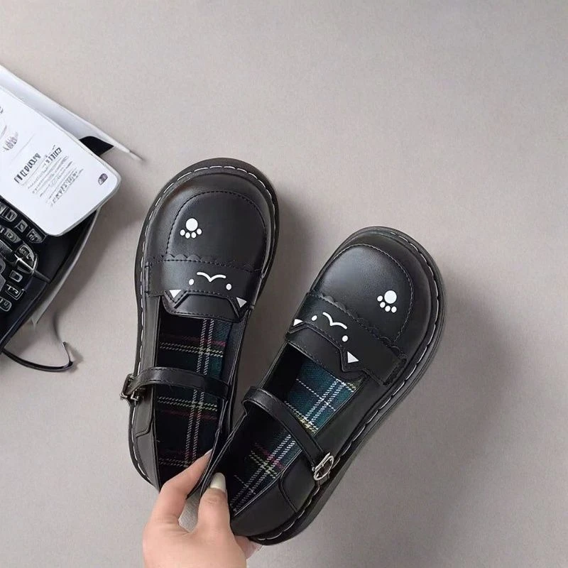 2025 New Black Brown Women's Thick Low Flat Shoes Buckle Lolita School Uniform Student Girl Designer Cute Women's Shoes