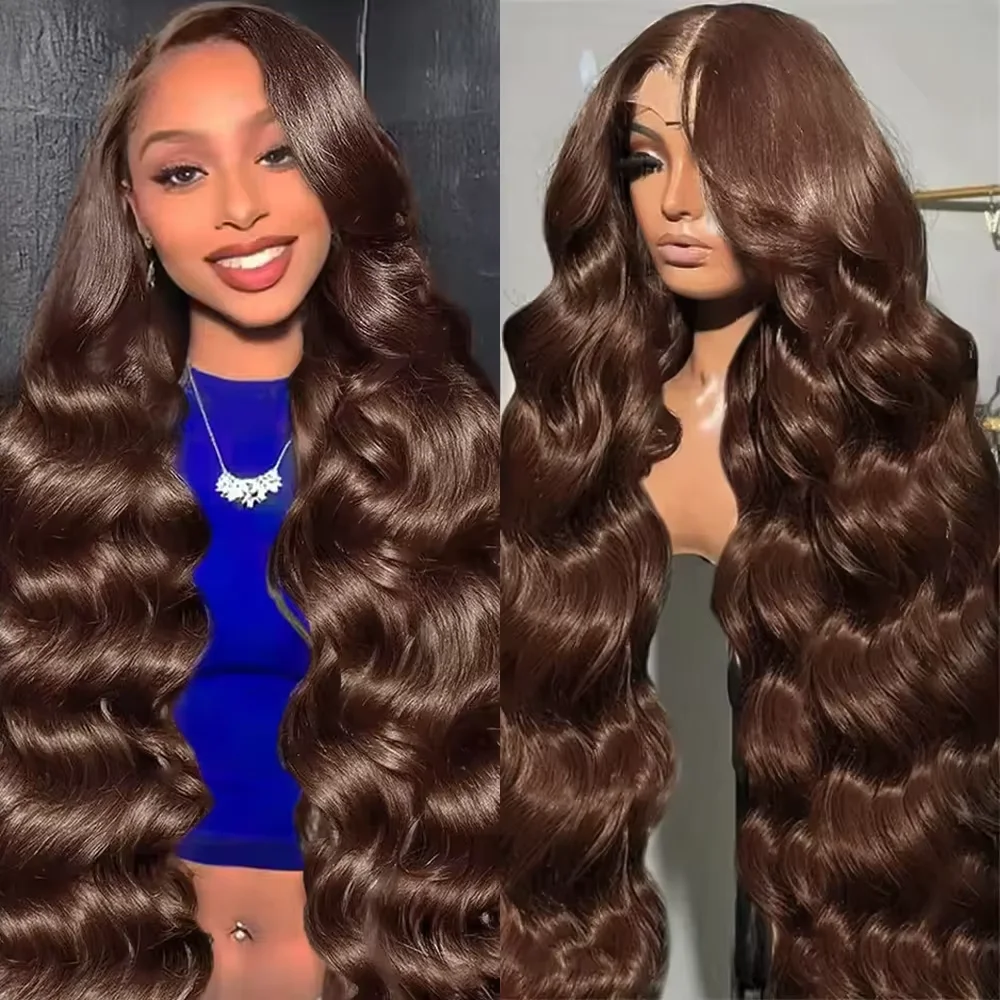 Chocolate Brown 13x4 Lace Front Wig Brazilian Pre Plucked 13x6 HD Lace Frontal Wigs Body Wave Dark Brown Human Hair Closure Wigs