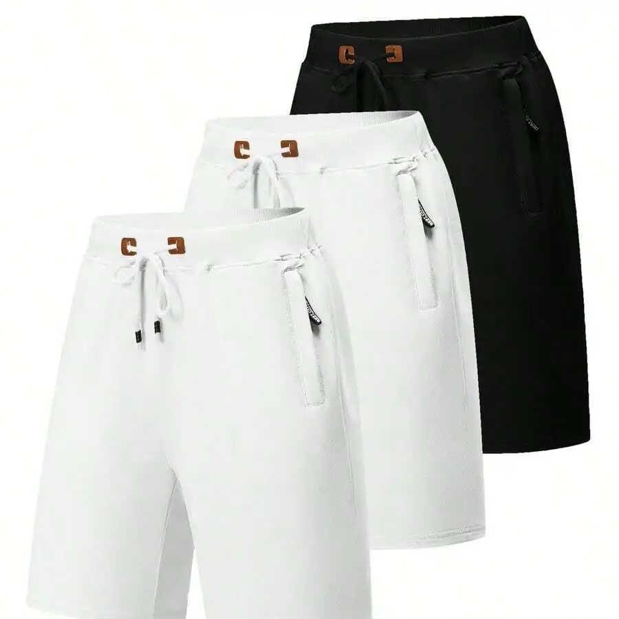 

Mens Casual Drawstring Elastic Waist Shorts With Zipper Pockets 3pcs