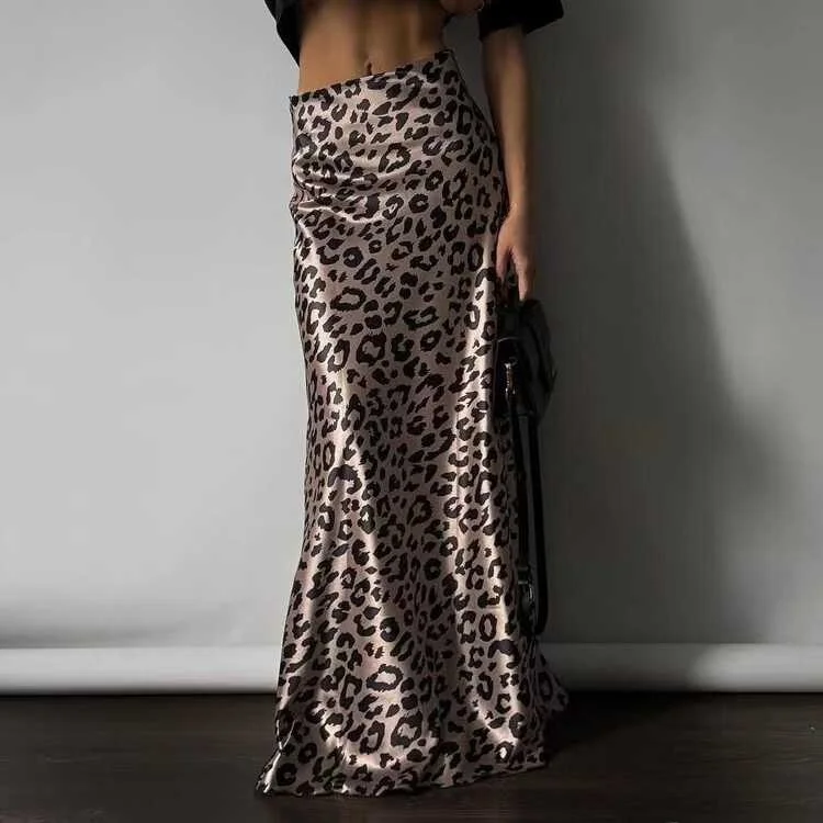 

Faion Satin Leopard Print Skirt High Waist Fi Tail f Skirt Commute Sle Long Skirt High Waist Design