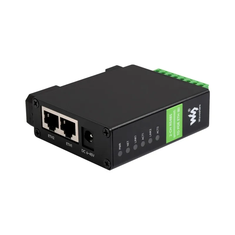 

2-канальный сервер последовательной связи RS485-Ethernet (RJ45) с двумя независимыми каналами RS485 и двумя портами Ethernet