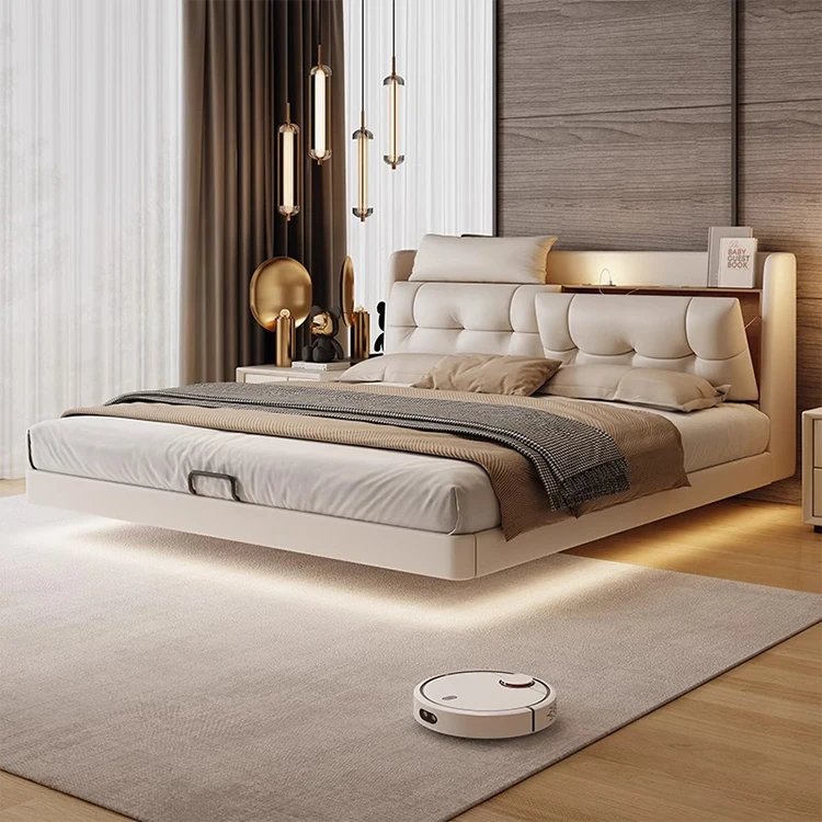 

Для современной роскошной двуспальной кожаной кровати размера «king-size», регулируемая подвесная свадебная мебель для спальни для отелей и главных спалений