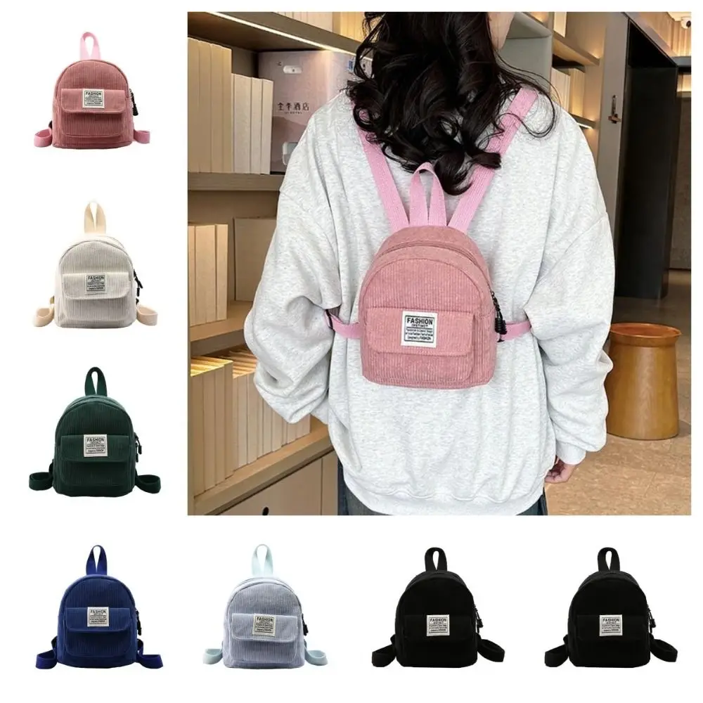 

Portable Phone Bags Corduroy Backpack Korean Style Handbag Mini Shoulder Bags Solid Color Rucksack Women School Bags Girls