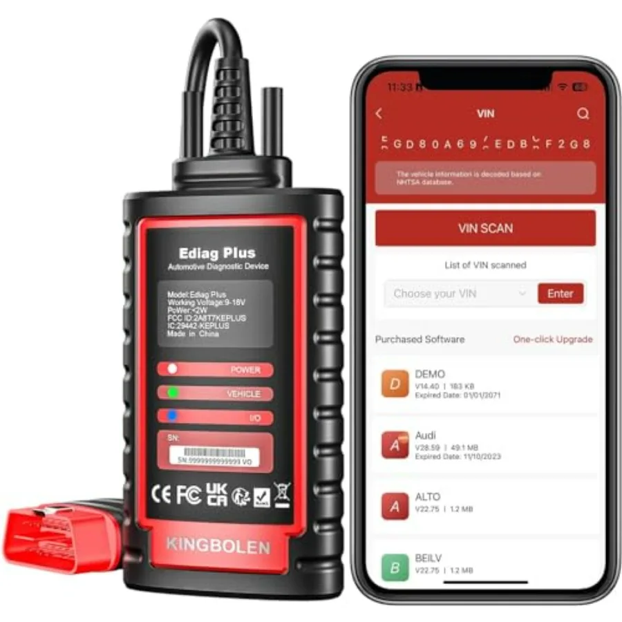 Escáner Bluetooth Ediag Plus, Escáner de Diagnóstico OBD2 con Prueba Bidireccional para Todos los Sistemas, para iOS y Android con Protocolo CANFD y Auto VIN