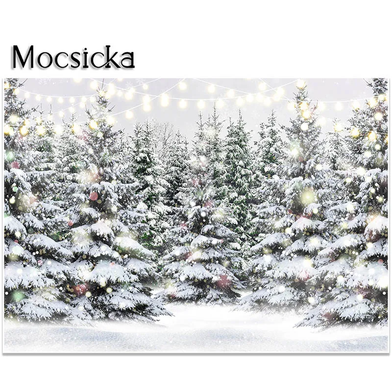 Mocsicka Winter View Photography Background for Portrait Pets Glitter Snow Pine Forest Backdrop Photo Studio Decorations Props