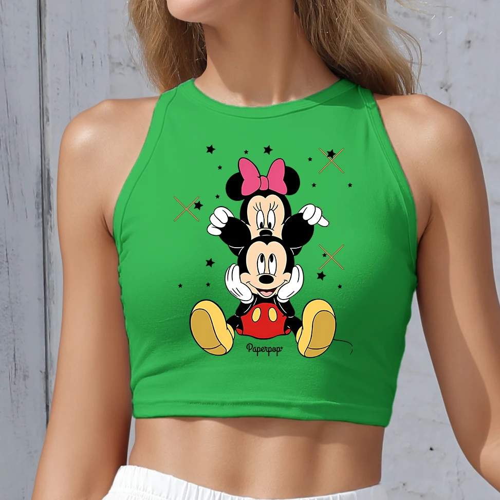 

Crop Top for Women Clothing Sexy Sleeveless Vest Summer Running Streetwear Cute Minnie Mickey Mouse Printed Tank Tops