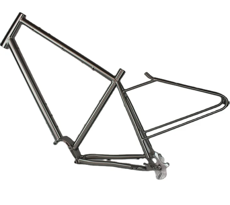Custom Titanium MTB Bike Frame with a Rear Rack and Belt Drive and Pinion