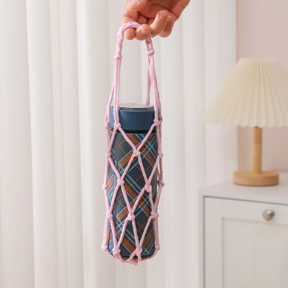 Woven Net Coffee Cup Mesh Bag Foldable Multiple Colors Bottle Mugs Storage Bag Hollow Out Reusable Portable Cups Holder Beach