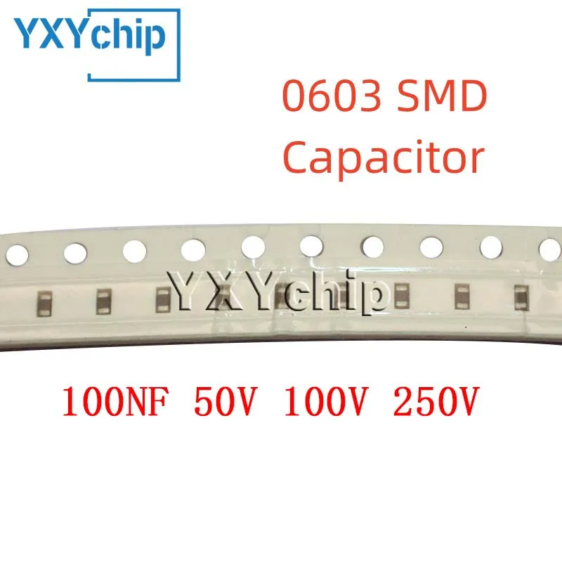 100PCS 0603 100NF 50V 100V 250V 10% 104K X7R 1608 SMD Chip Multilayer Ceramic Capacitor